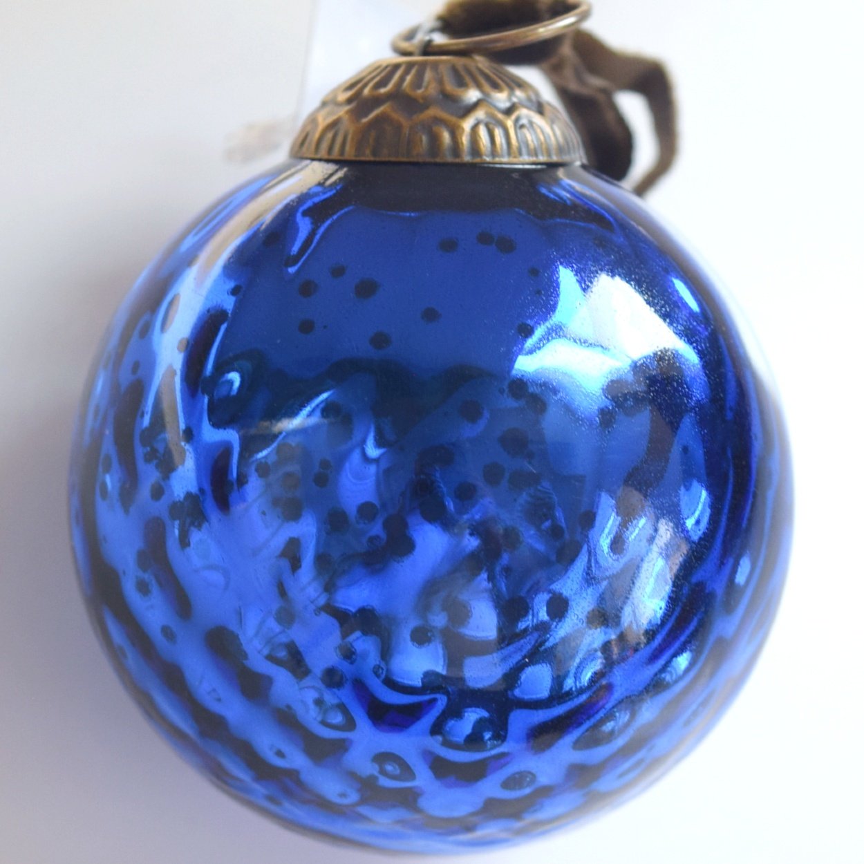 Set of 4 Blue Mercury Glass Ornaments (3.15 Inch Antique Embossed Ball) -  Perfect for Christmas Tree, Hanging Holiday Decoration, Gifts & Home Decor