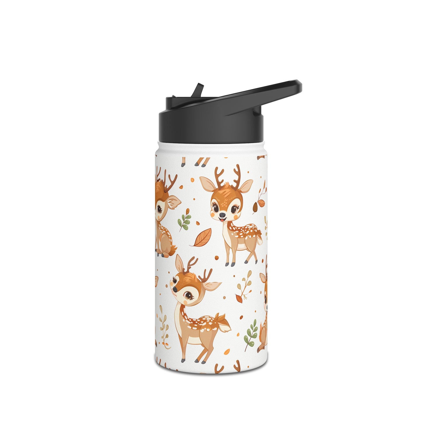 Insulated Water Bottle, 12oz, Cute Baby Deer - Double Walled Stainless Steel Thermos, Keeps Drinks Hot or Cold