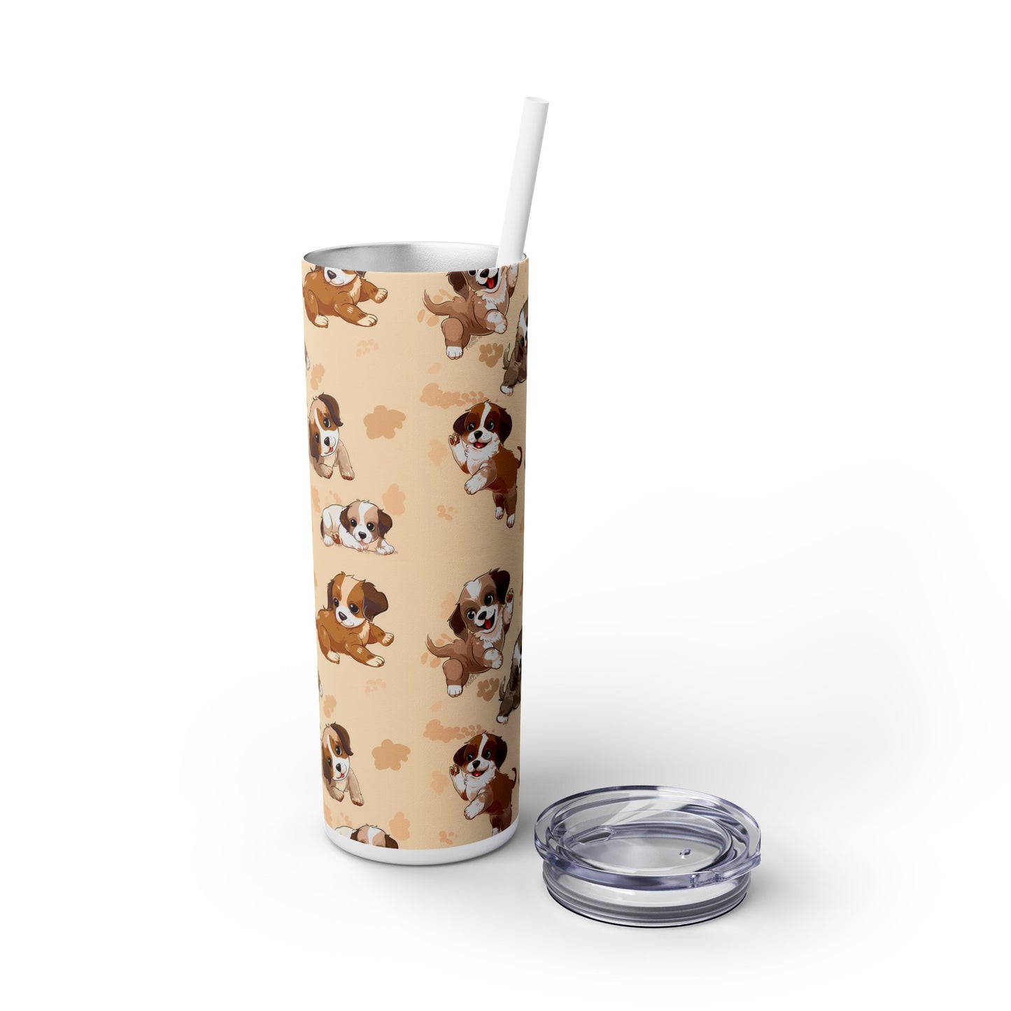 Insulated 20 oz Tumbler with Lid & Straw, Cute Puppy Dogs - Double-walled Stainless Steel, Keeps Drinks Hot or Cold