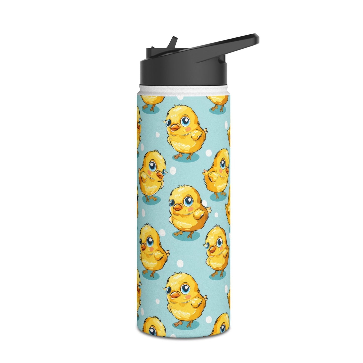 Insulated Water Bottle Thermos, 18oz, Cute Baby Chicks - Double Walled Stainless Steel, Keeps Drinks Hot or Cold