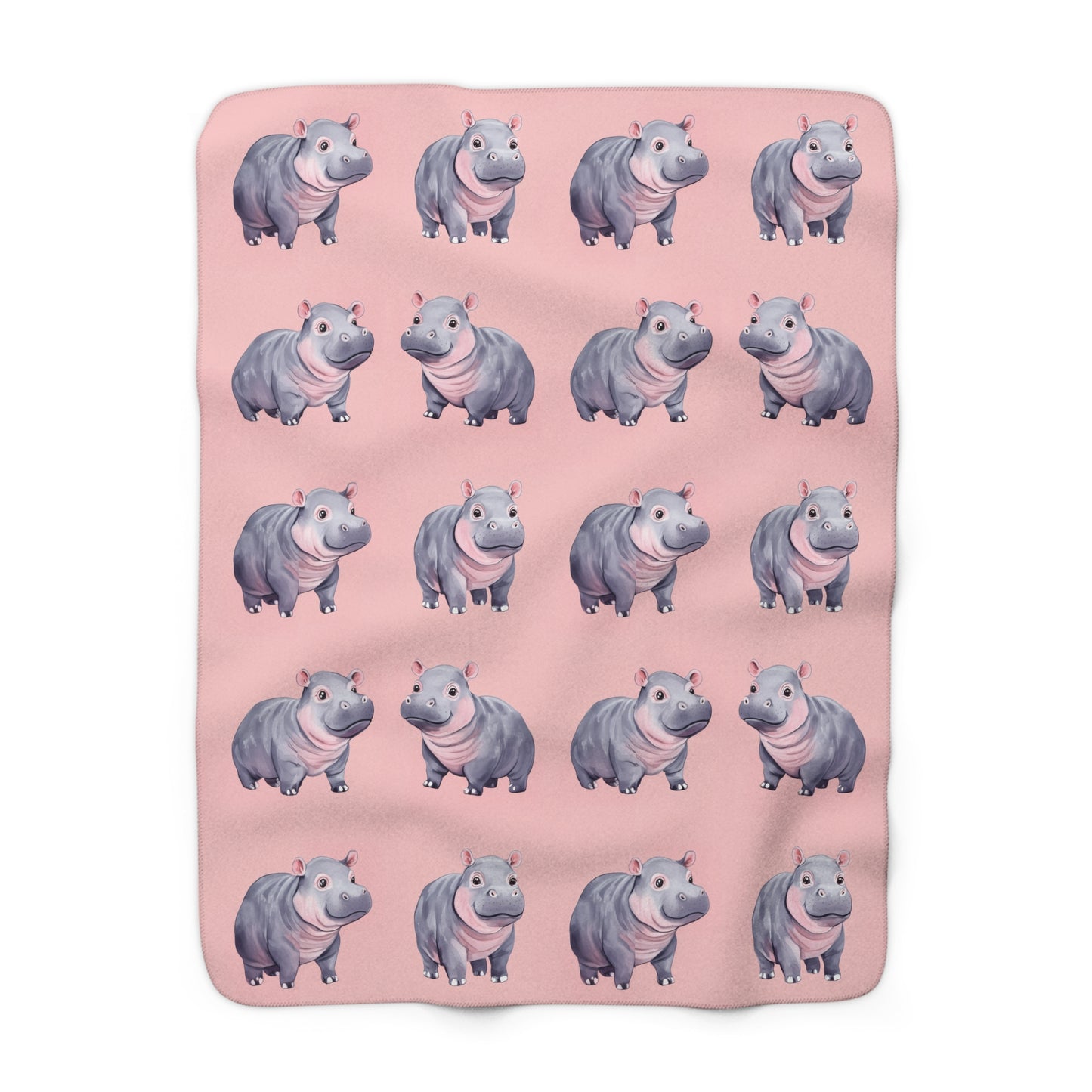 Sherpa Fleece Blanket with Adorable Baby Pygmy Hippos, 50×60" Cozy Blanket