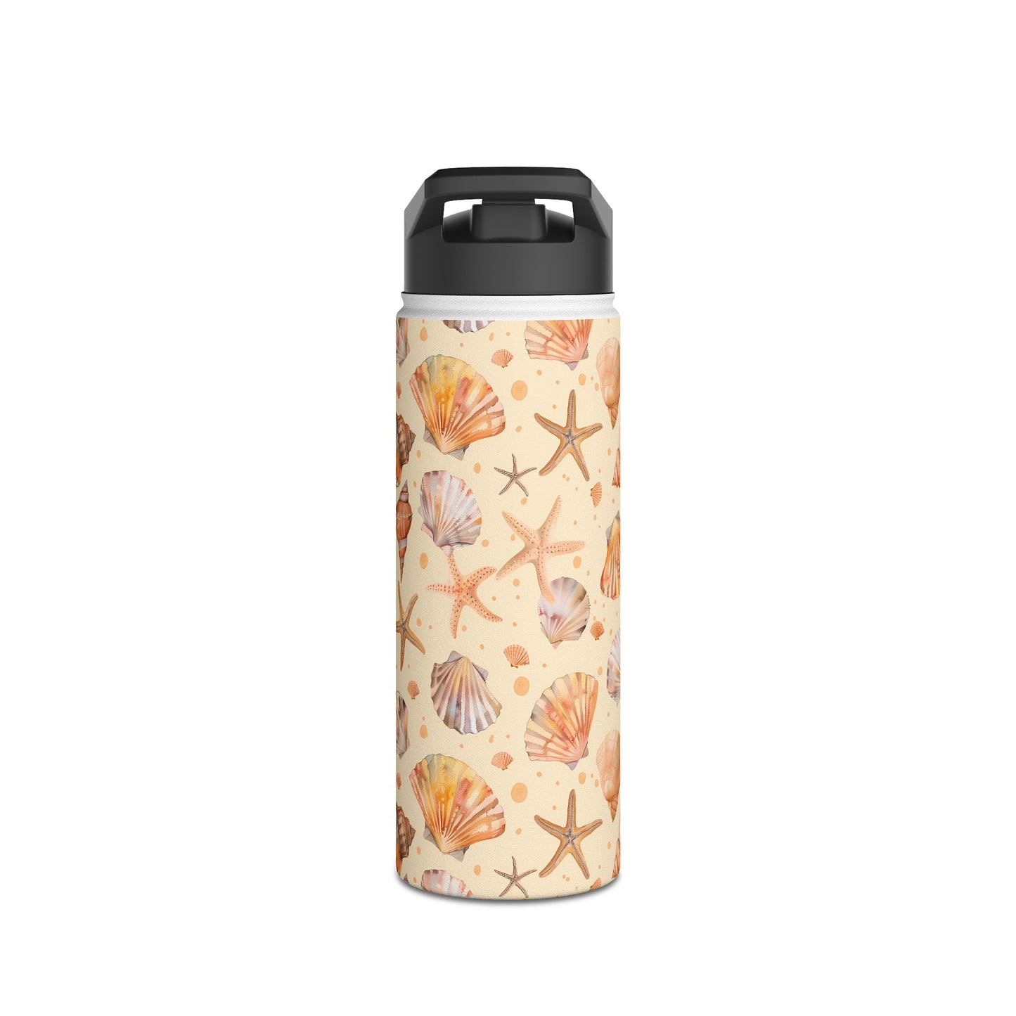 Stainless Steel Water Bottle Thermos, 18oz, Sand Seashells Starfish - Double Wall Insulation Keeps Drinks Hot or Cold