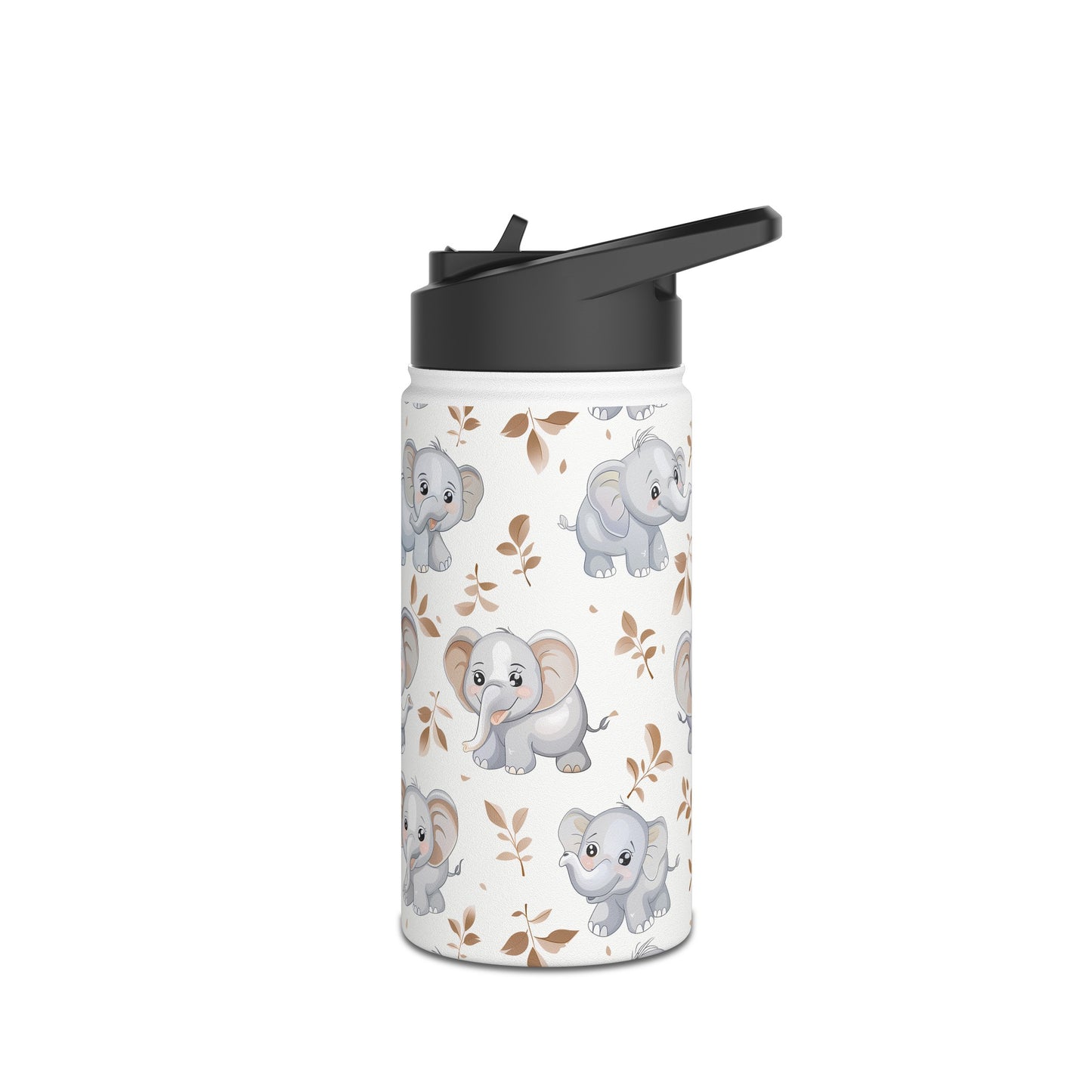 Insulated Water Bottle, 12oz, Cute Baby Elephants - Double Walled Stainless Steel Thermos, Keeps Drinks Hot or Cold