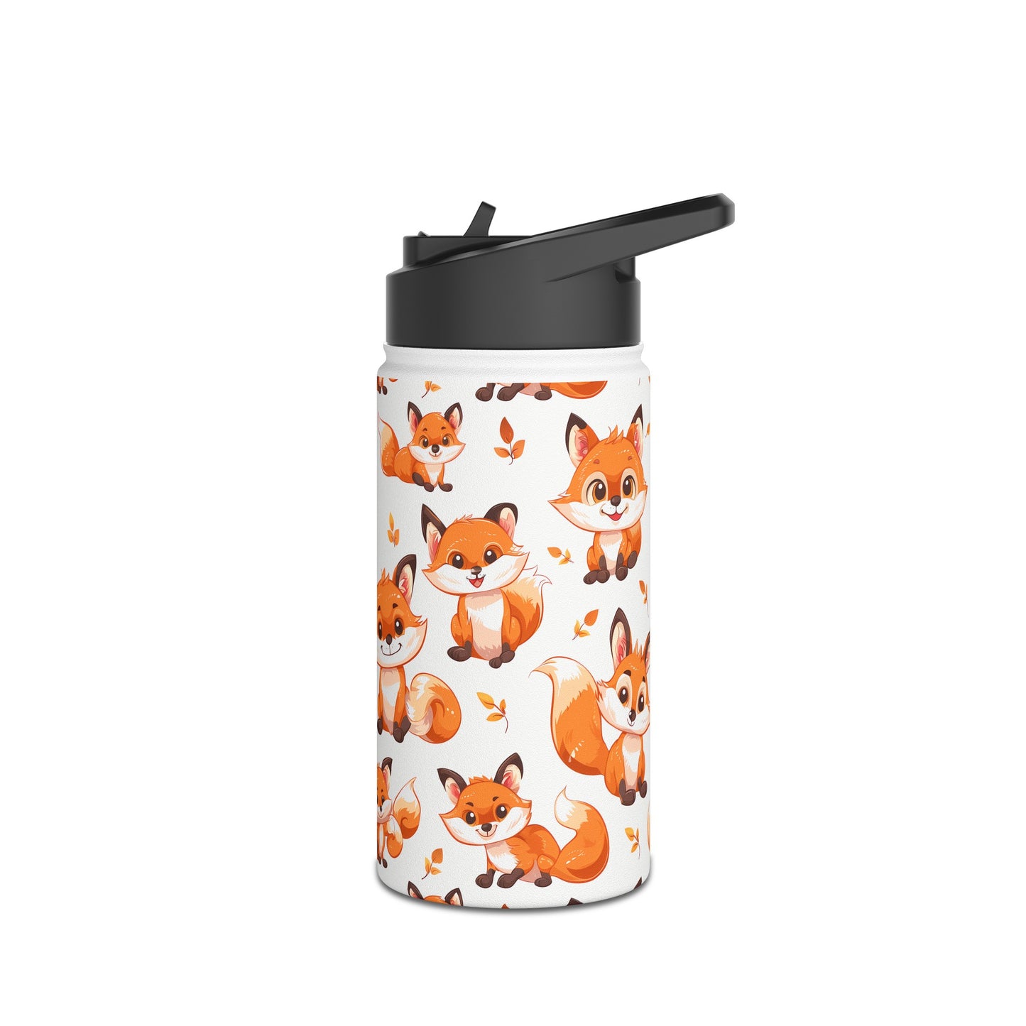 Insulated Water Bottle, 12oz, Cute Baby Foxes - Double Walled Stainless Steel Thermos, Keeps Drinks Hot or Cold