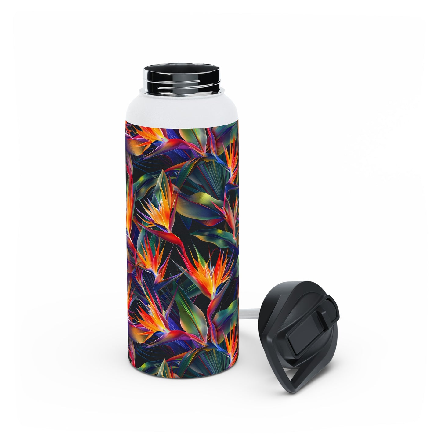 Stainless Steel Water Bottle Thermos, 32oz, Birds of Paradise - Double Wall Insulation Keeps Drinks Hot or Cold