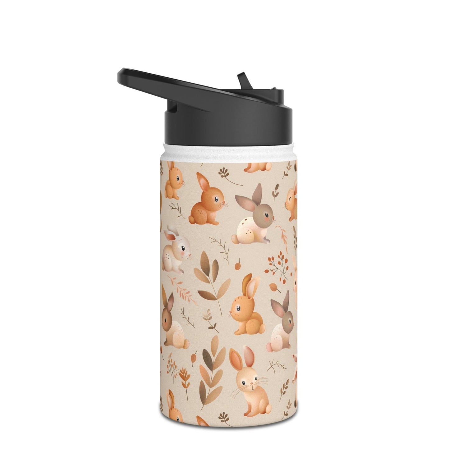 Insulated Water Bottle, 12oz, Cute Bunny Rabbits - Double Walled Stainless Steel Thermos, Keeps Drinks Hot or Cold