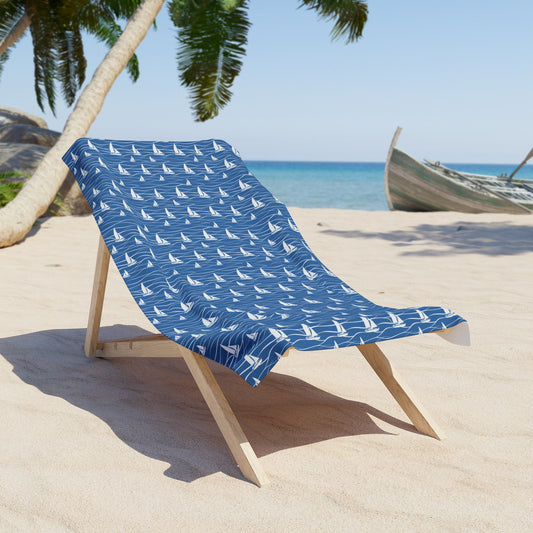 Sailboat Beach Towel with Blue Ocean Waves Design (30" × 60")