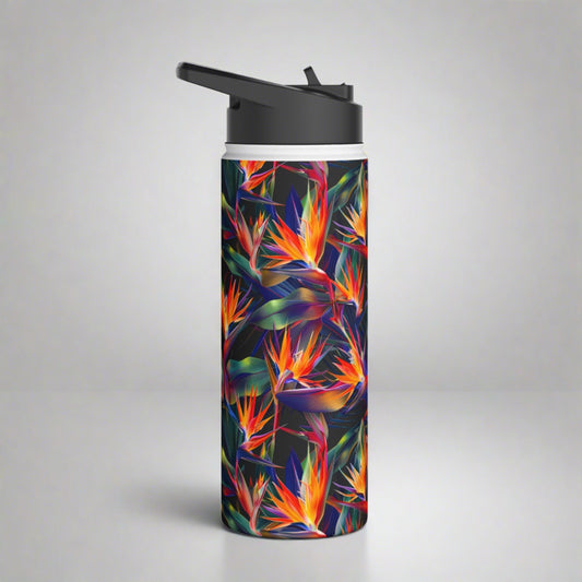 Stainless Steel Water Bottle Thermos, 18oz, Birds of Paradise - Double Wall Insulation Keeps Drinks Hot or Cold