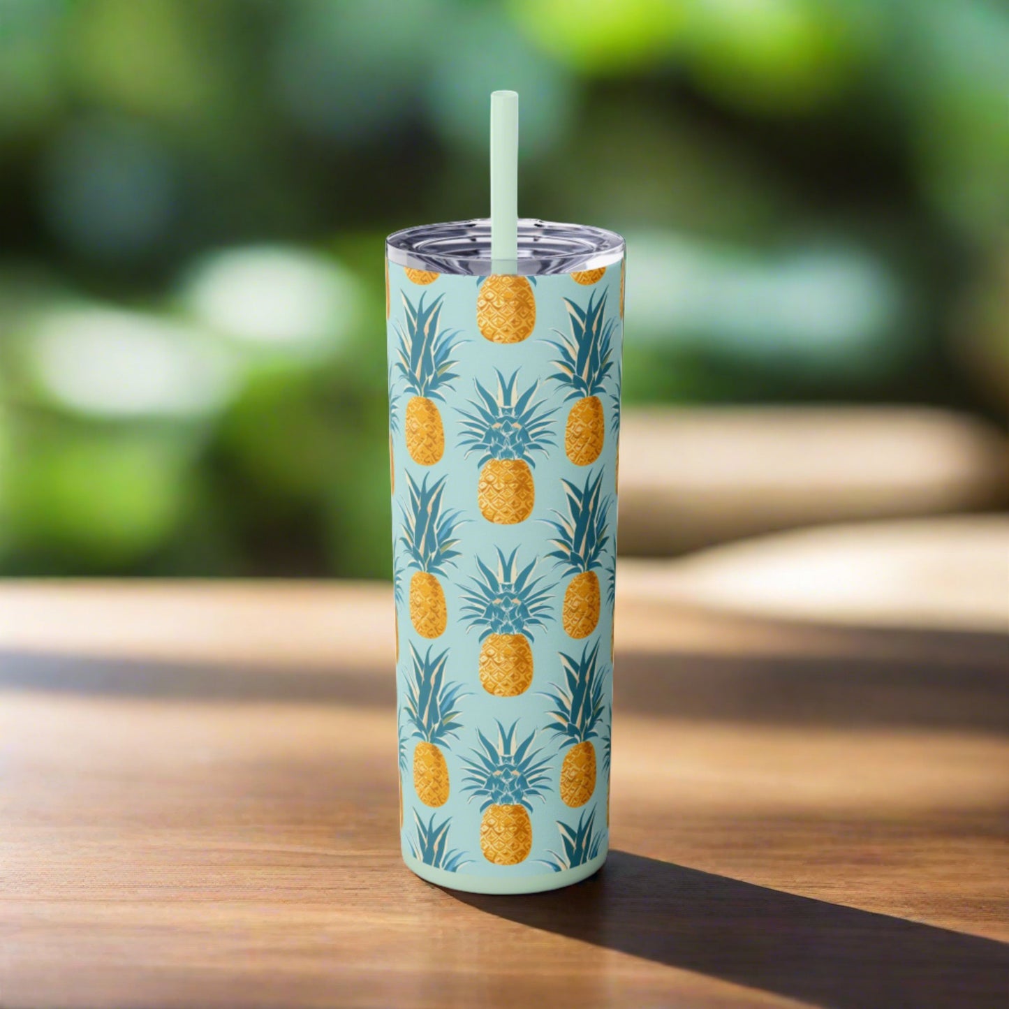 Stainless Steel Tumbler with Lid & Straw, 20 oz (Pineapple Art) Double-walled, Keeps Drinks Hot or Cold