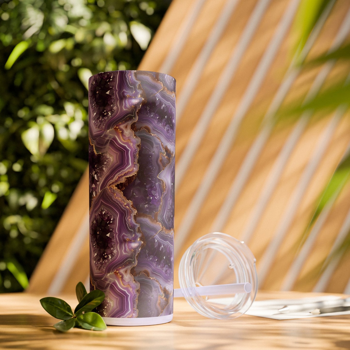 Stainless Steel Tumbler with Lid & Straw, 20 oz, Purple Amethyst Geode  - Double-walled, Keeps Drinks Hot or Cold