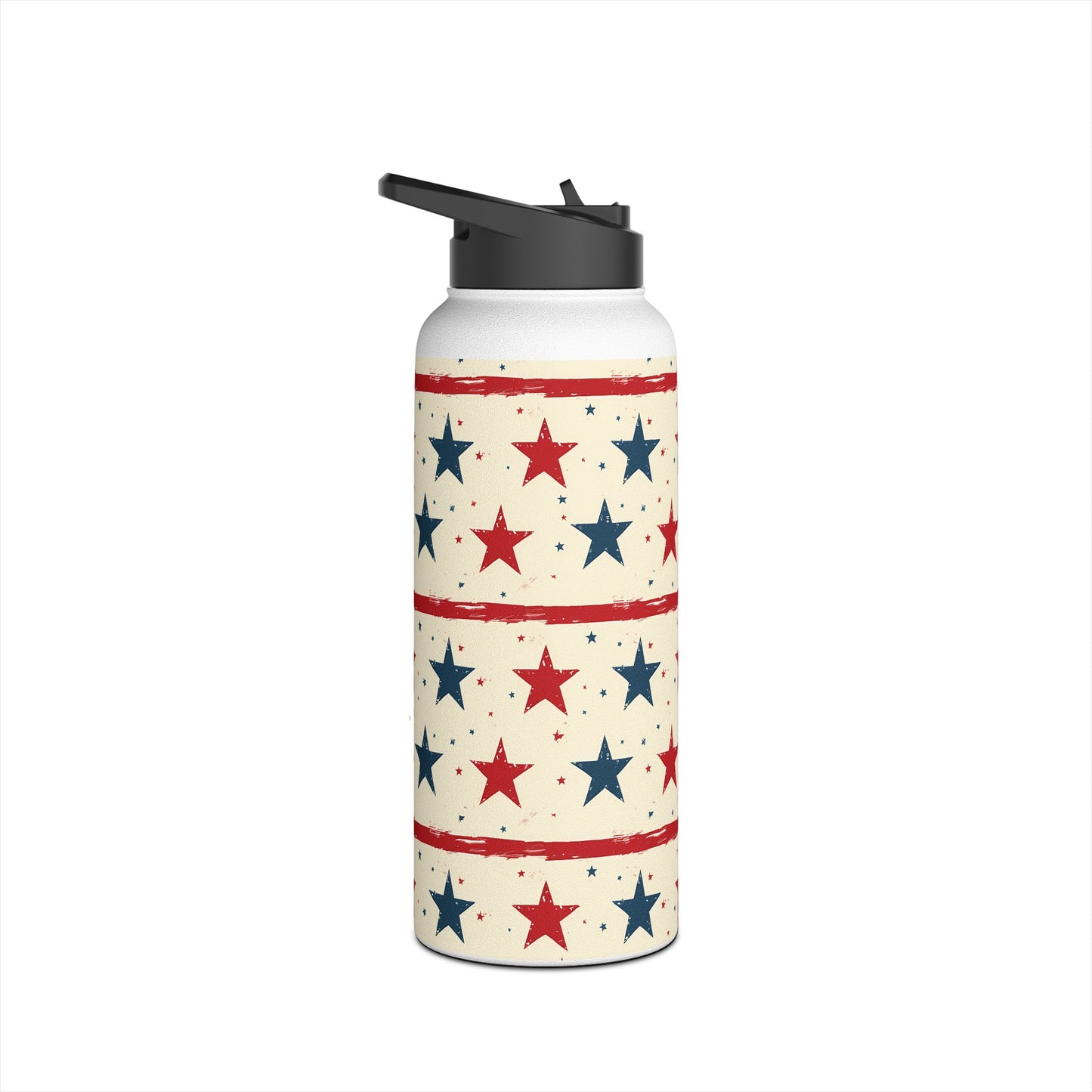 Stainless Steel Water Bottle Thermos, 32oz, Stars & Stripes - Double Wall Insulation Keeps Drinks Hot or Cold