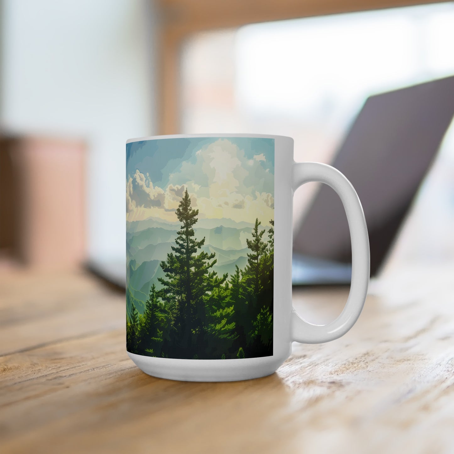 Large Collectible Coffee Mug with Great Smoky Mountains National Park Design, 15oz