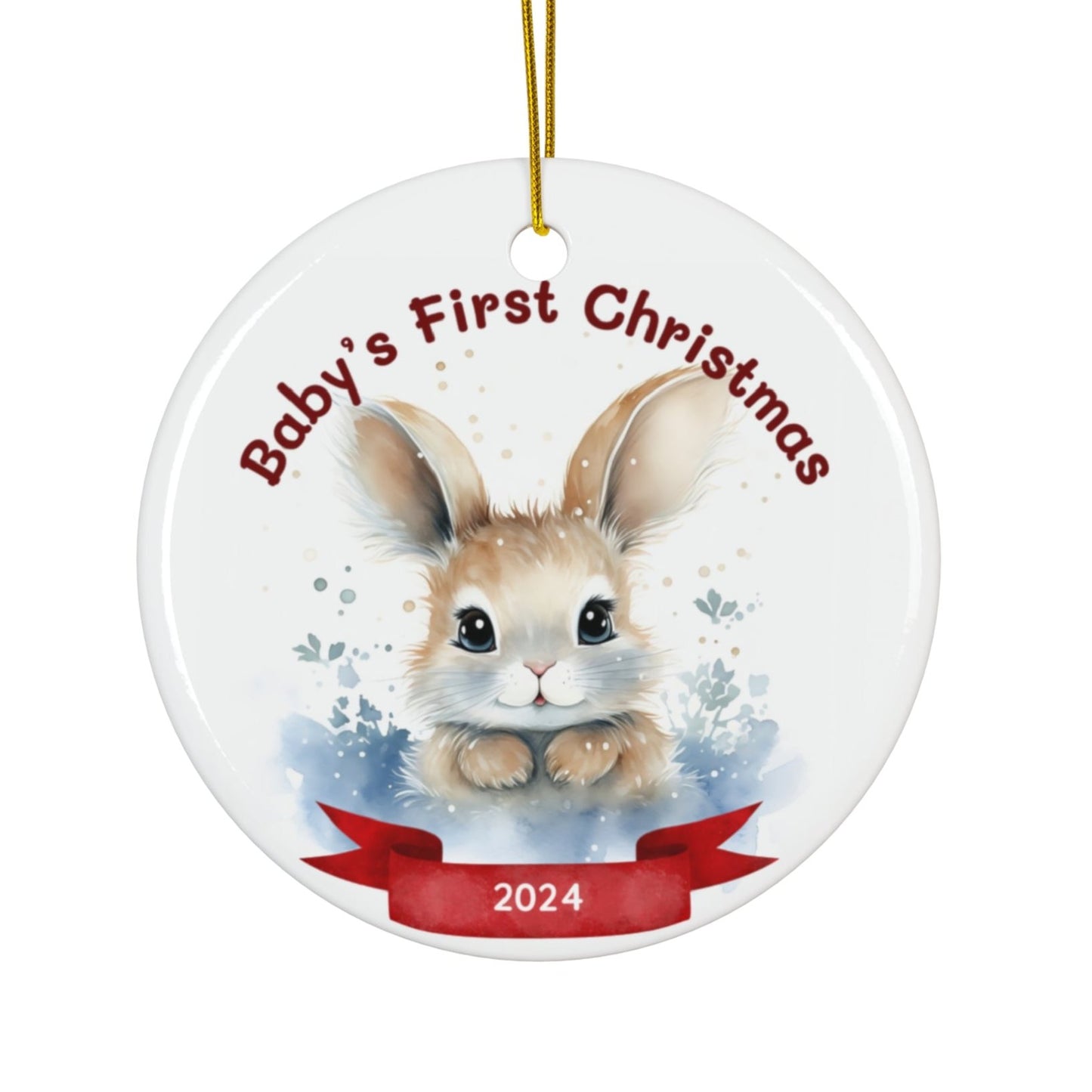 Baby's First Christmas Ornament, 2024 Keepsake Holiday Ornament, Cute Bunny Rabbit Design