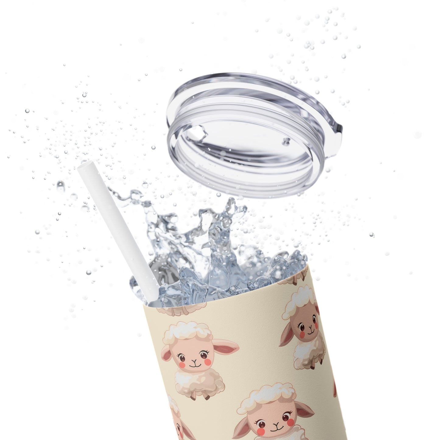 Insulated 20 oz Tumbler with Lid & Straw, Cute Baby Lamb - Double-walled Stainless Steel, Keeps Drinks Hot or Cold