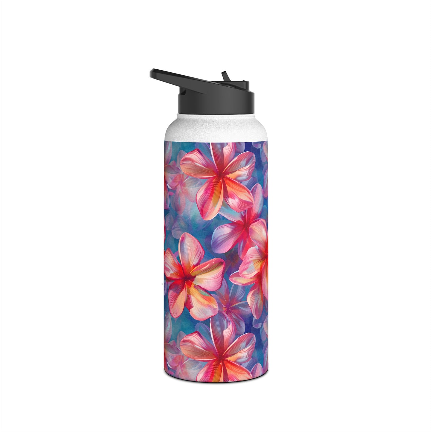 Stainless Steel Water Bottle Thermos, 32oz, Pink Plumeria - Double Wall Insulation Keeps Drinks Hot or Cold