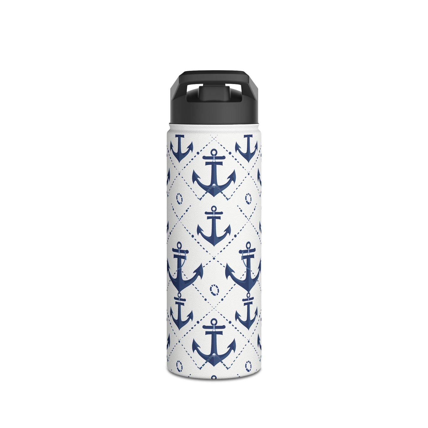 Stainless Steel Water Bottle Thermos, 18oz, Nautical Anchors - Double Wall Insulation Keeps Drinks Hot or Cold