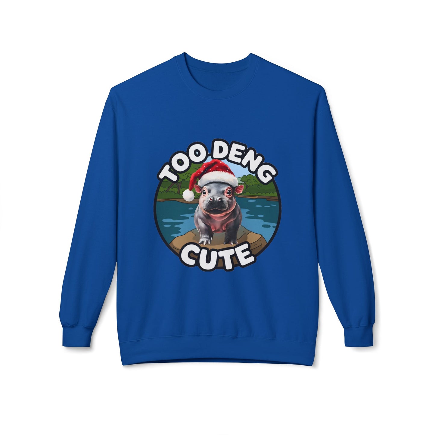 Unisex Midweight Fleece Crewneck Sweatshirt - Cozy Cotton Blend, Eco-Friendly Moo Deng Hippo Design, Classic Relaxed Fit