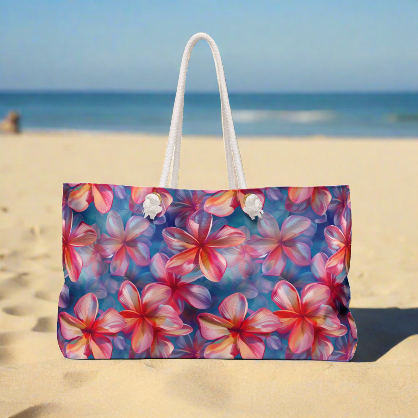 Deluxe Floral Tote & Beach Bag with Tropical Plumeria Design (24" × 13" x 5.5")