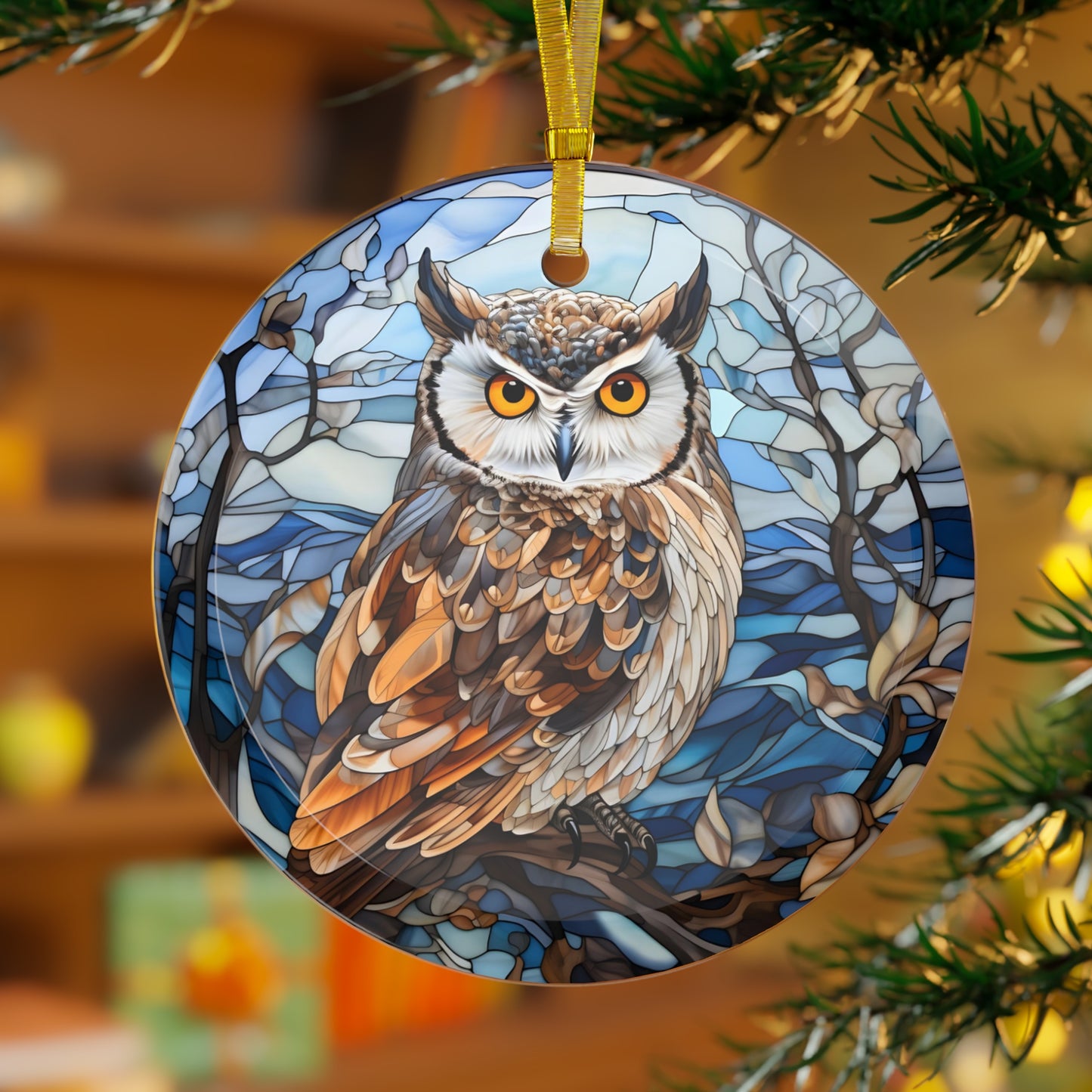 Wise Winter Owl Decorative Art Glass Ornament
