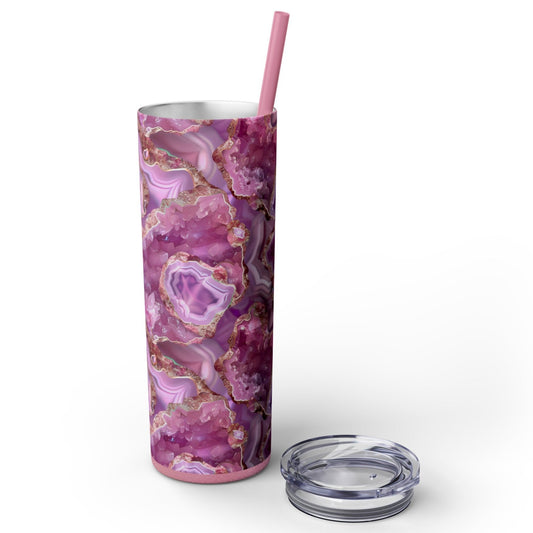 Stainless Steel Tumbler with Lid & Straw, 20 oz, Pink Quartz Geode  - Double-walled, Keeps Drinks Hot or Cold