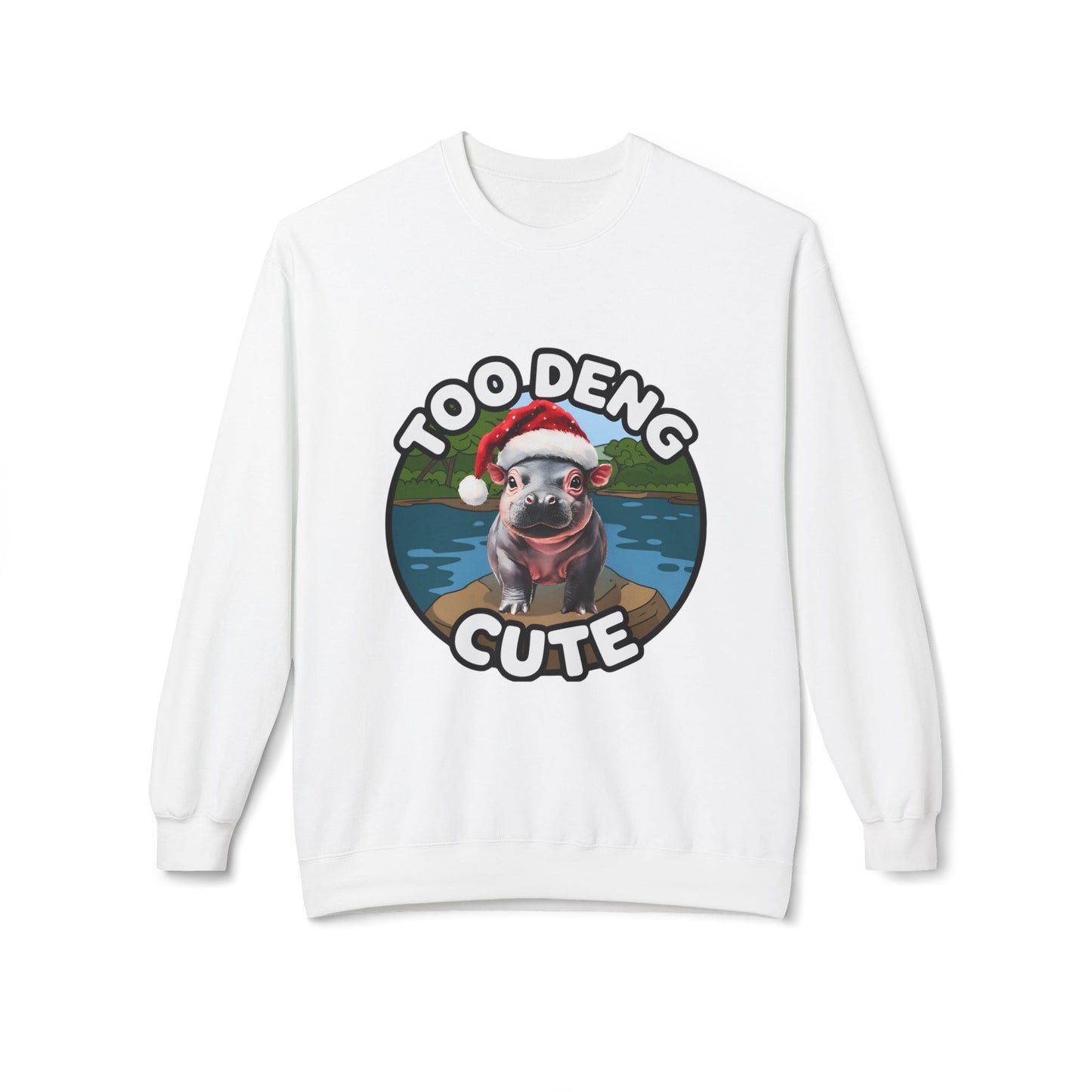 Unisex Midweight Fleece Crewneck Sweatshirt - Cozy Cotton Blend, Eco-Friendly Moo Deng Hippo Design, Classic Relaxed Fit