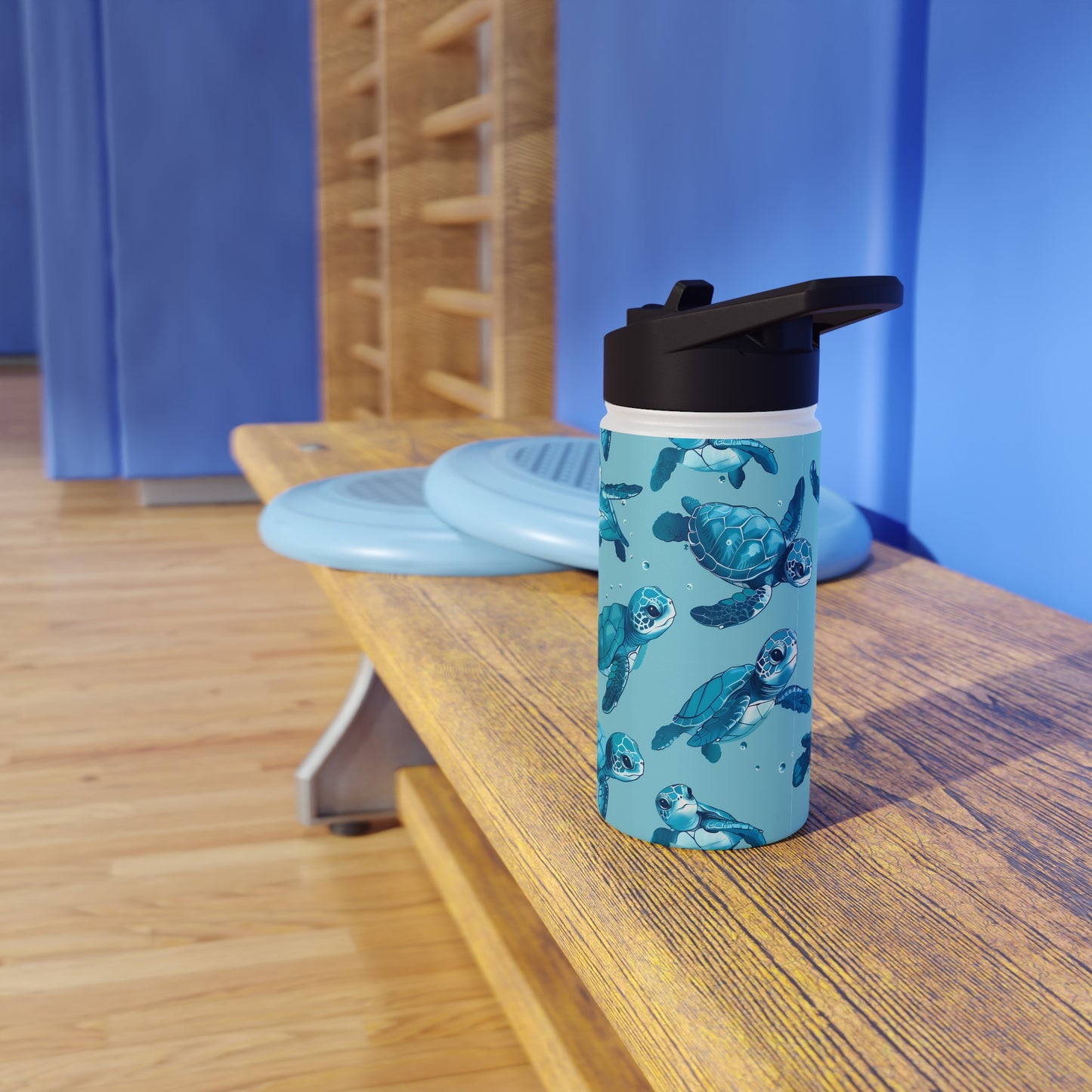 Insulated Water Bottle, 12oz, Cute Baby Sea Turtles - Double Walled Stainless Steel Thermos, Keeps Drinks Hot or Cold