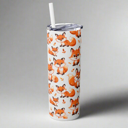 Insulated 20 oz Tumbler with Lid & Straw, Cute Baby Foxes - Double-walled Stainless Steel, Keeps Drinks Hot or Cold