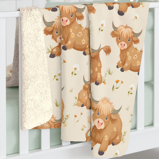 Sherpa Fleece Blanket with Cute Highland Cow Design, 50×60" Cozy Blanket