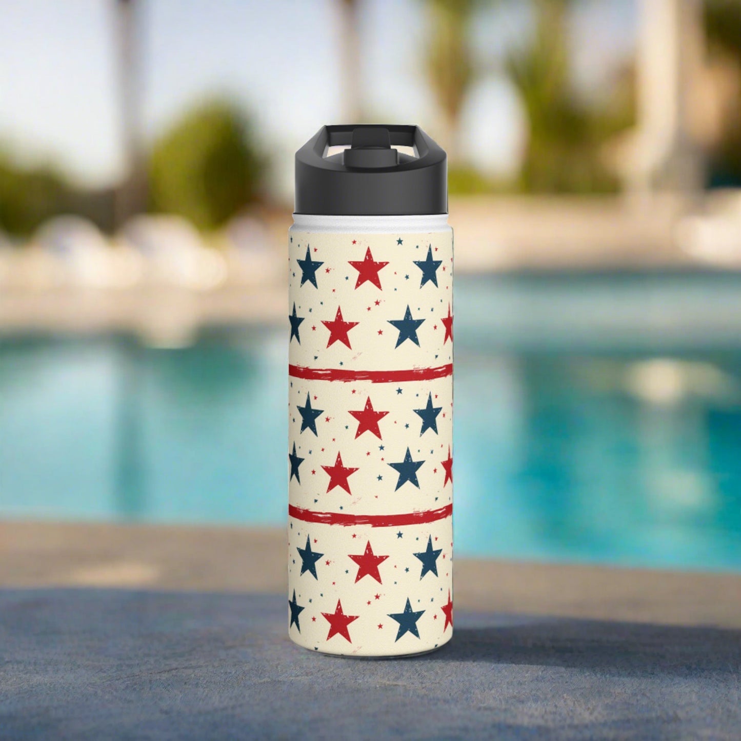 Stainless Steel Water Bottle Thermos, 18oz, Stars & Stripes - Double Wall Insulation Keeps Drinks Hot or Cold