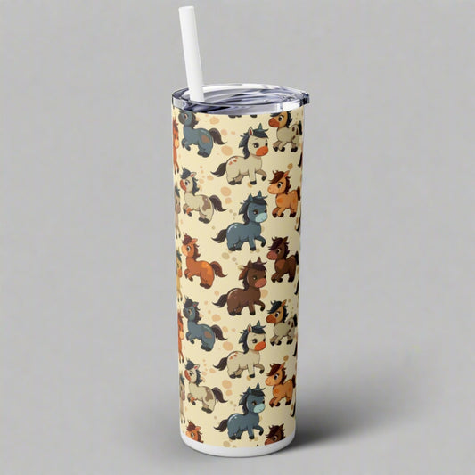 Insulated 20 oz Tumbler with Lid & Straw, Cute Baby Horses - Double-walled Stainless Steel, Keeps Drinks Hot or Cold