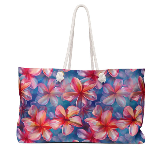 Deluxe Floral Tote & Beach Bag with Tropical Plumeria Design (24" × 13" x 5.5")
