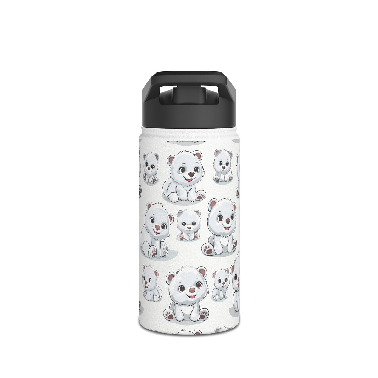 Insulated Water Bottle, 12oz, Cute Polar Bear Cubs - Double Walled Stainless Steel Thermos, Keeps Drinks Hot or Cold