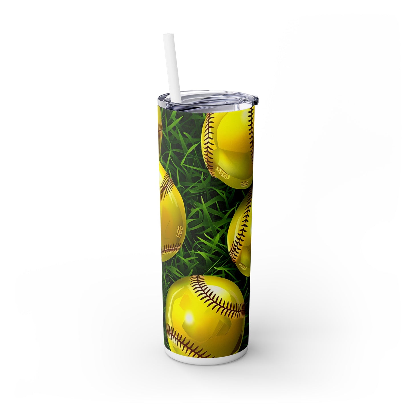 Stainless Steel Tumbler with Lid & Straw, 20 oz, 3D Softballs - Double-walled, Keeps Drinks Hot or Cold