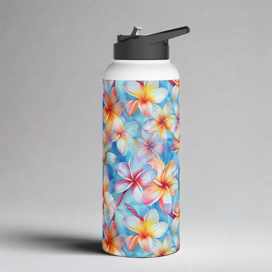 Stainless Steel Water Bottle Thermos, 32oz, Liberty Print Plumeria - Double Wall Insulation Keeps Drinks Hot or Cold