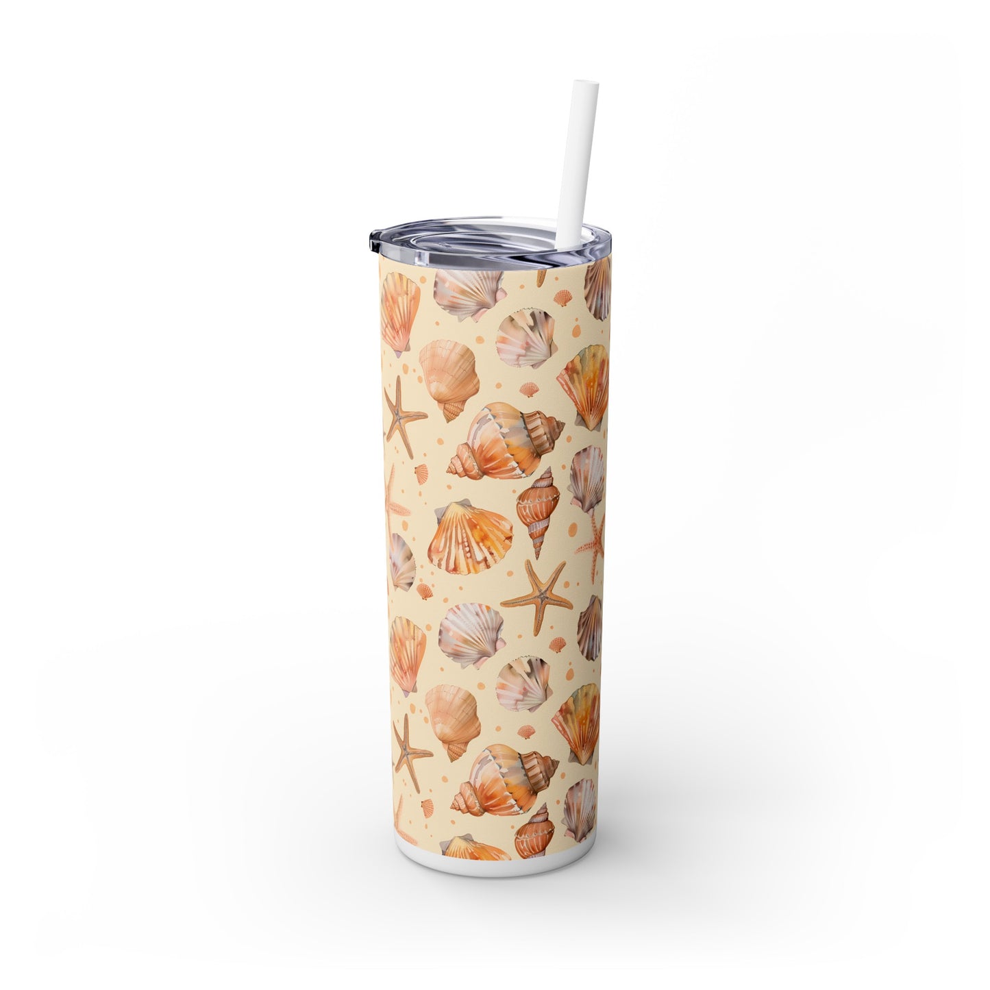 Stainless Steel Tumbler with Lid & Straw, 20 oz (Seashells & Starfish) Double-walled, Keeps Drinks Hot or Cold