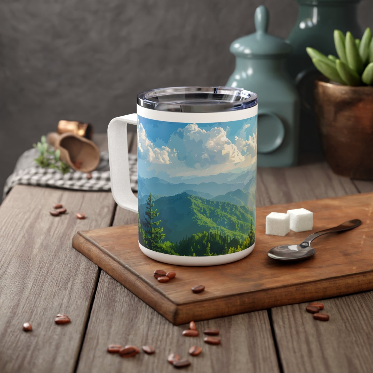 Insulated Coffee Mug with Smoky Mountains National Park Design, 10 oz