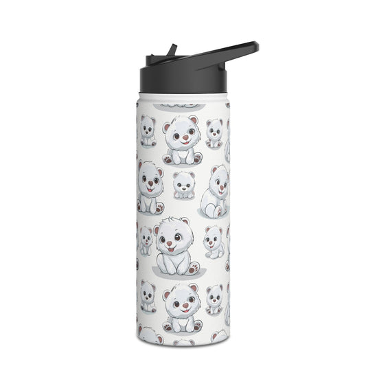 Insulated Water Bottle Thermos, 18oz, Cute Polar Bear Cubs - Double Walled Stainless Steel, Keeps Drinks Hot or Cold