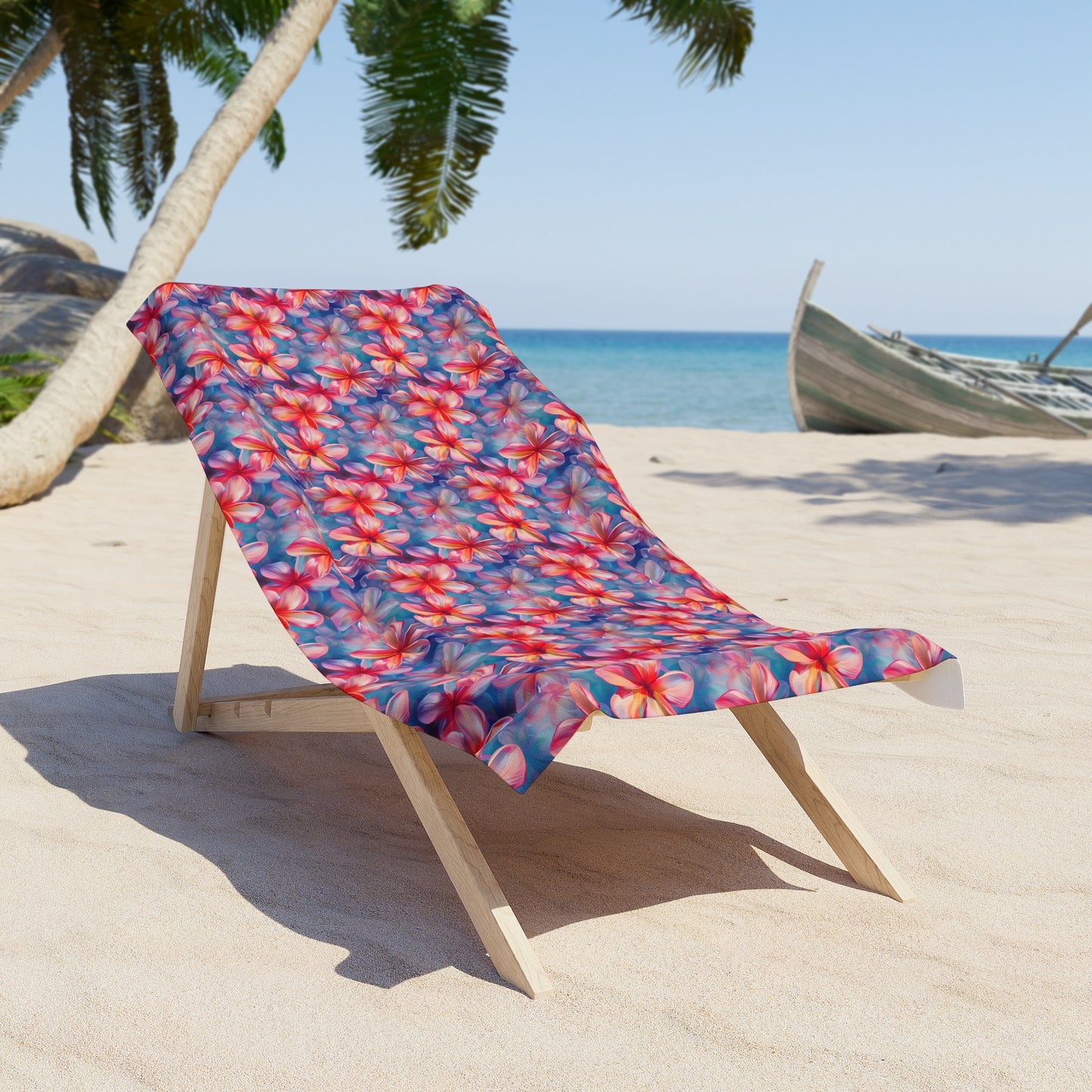 Microfiber Beach Towel with Tropical Plumeria Floral Print Design (30" × 60")