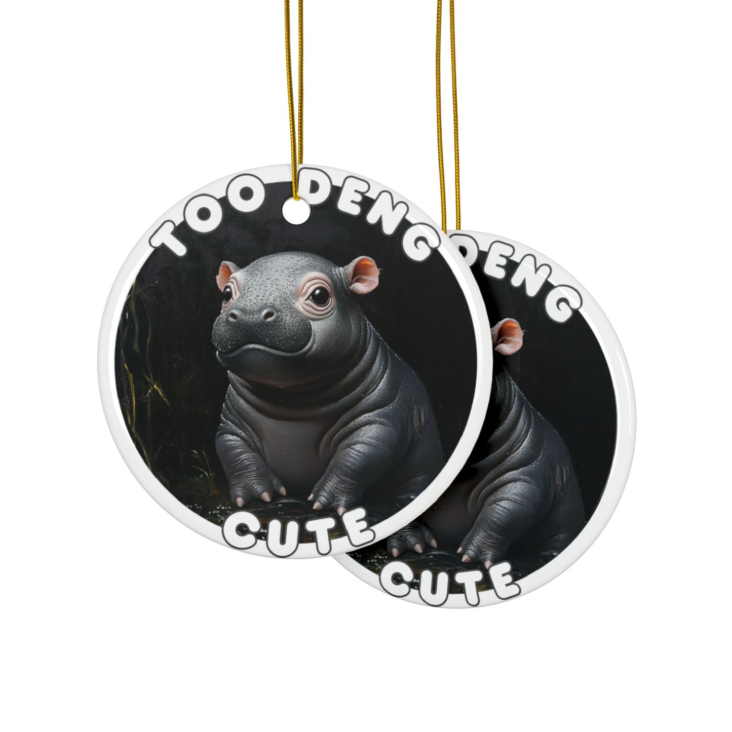 Too Deng Cute Hippo Holiday Ornament, 2-Sided Print Moo Deng Christmas Ornament