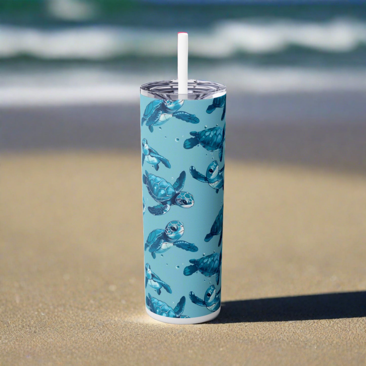 Stainless Steel Tumbler with Lid & Straw, 20 oz, Cute Baby Sea Turtles - Double-walled, Keeps Drinks Hot or Cold