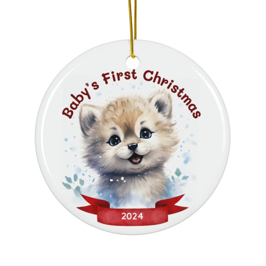 Baby's First Christmas Ornament, 2024 Keepsake Holiday Ornament, Cute Pup Design