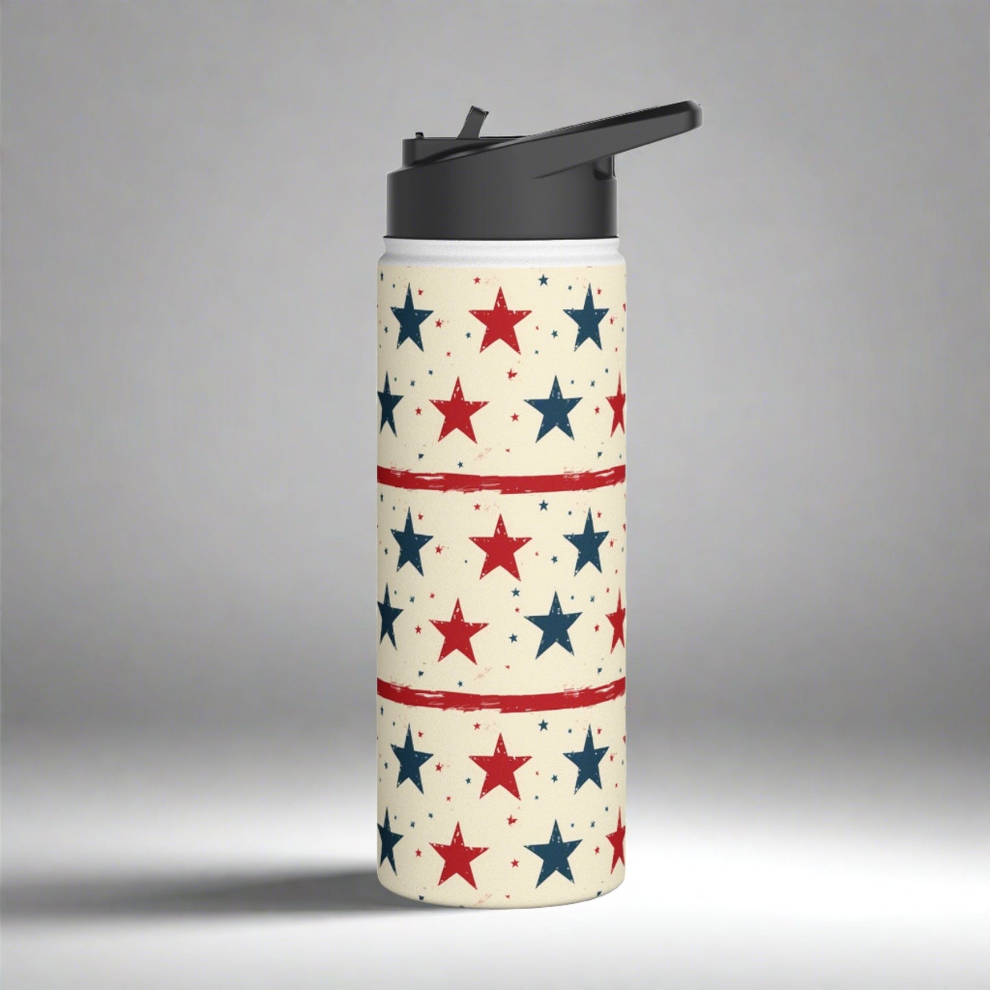 Stainless Steel Water Bottle Thermos, 18oz, Stars & Stripes - Double Wall Insulation Keeps Drinks Hot or Cold