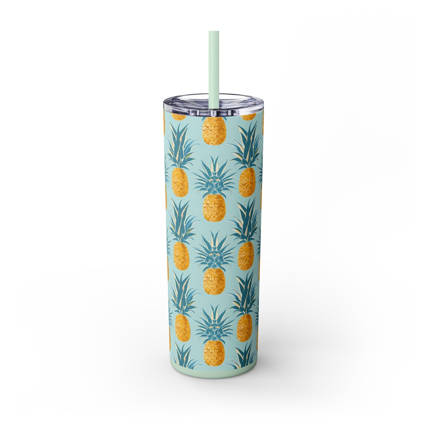 Stainless Steel Tumbler with Lid & Straw, 20 oz (Pineapple Art) Double-walled, Keeps Drinks Hot or Cold