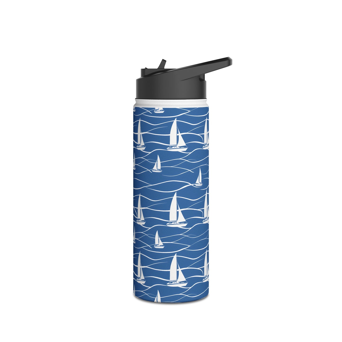 Stainless Steel Water Bottle Thermos, 18oz, Sailboats - Double Wall Insulation Keeps Drinks Hot or Cold
