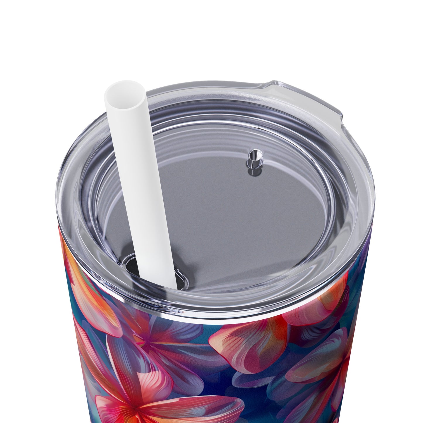 Stainless Steel Tumbler with Lid & Straw, 20 oz (Vibrant Plumeria Floral) Double-walled, Keeps Drinks Hot or Cold