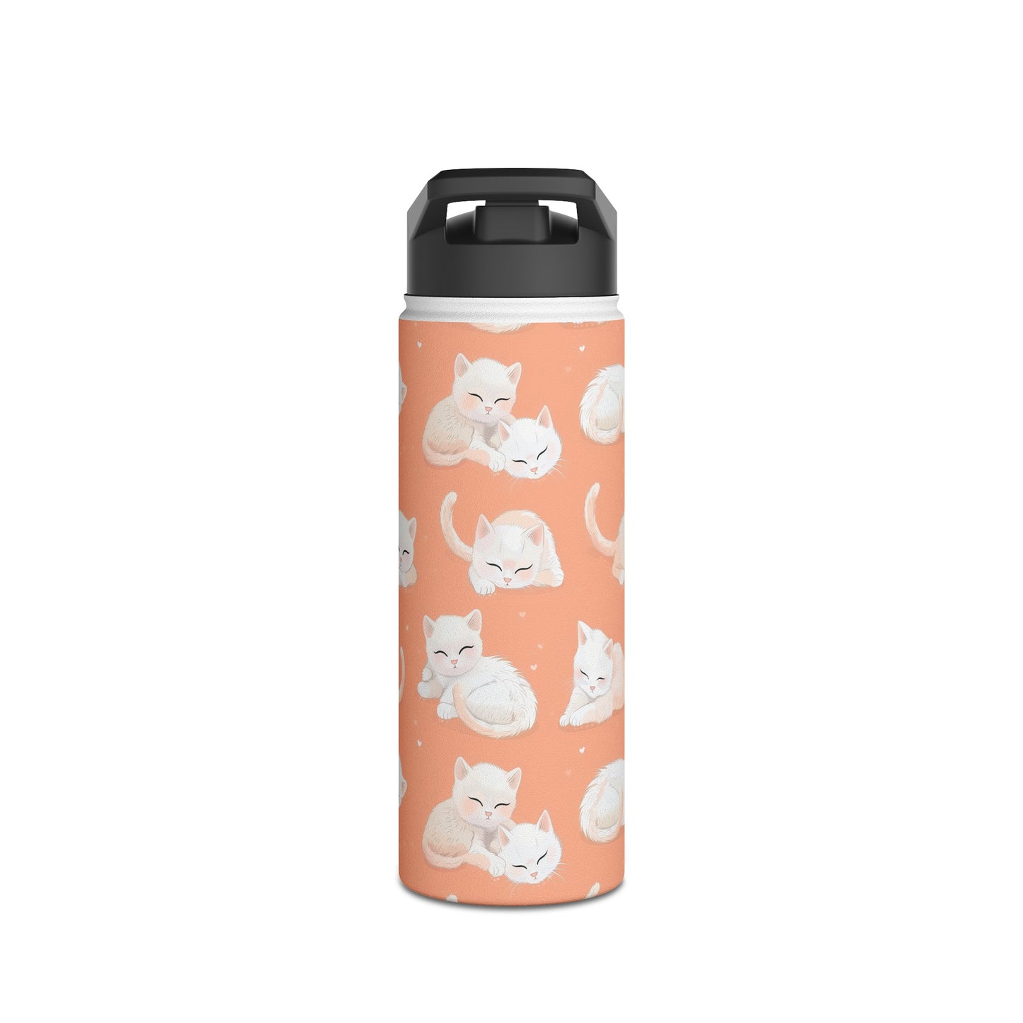 Insulated Water Bottle Thermos, 18oz, Cute Kittens - Double Walled Stainless Steel, Keeps Drinks Hot or Cold