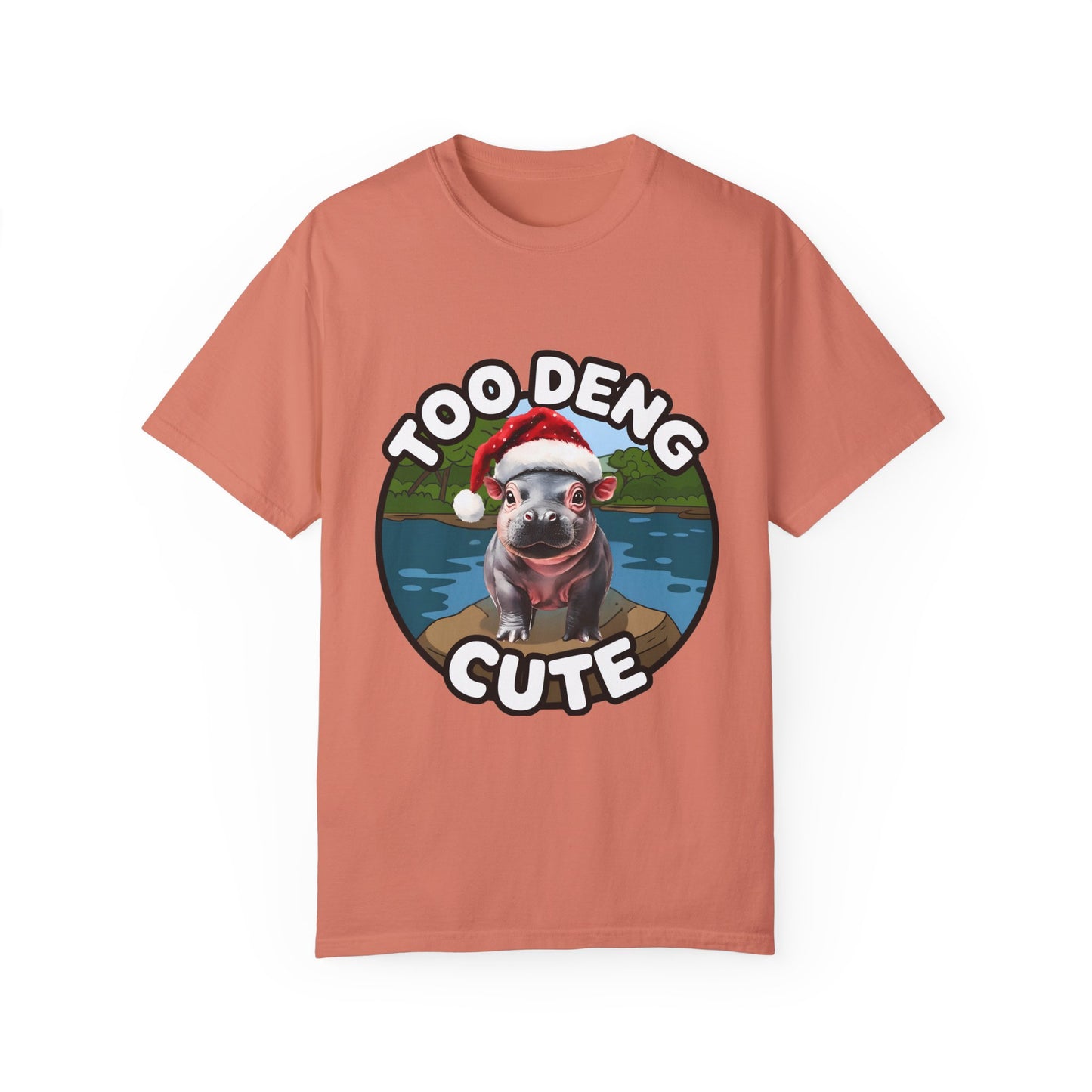 Unisex Garment-Dyed T-Shirt, Moo Deng the Cute Pygmy Hippo | Christmas Holiday Shirt