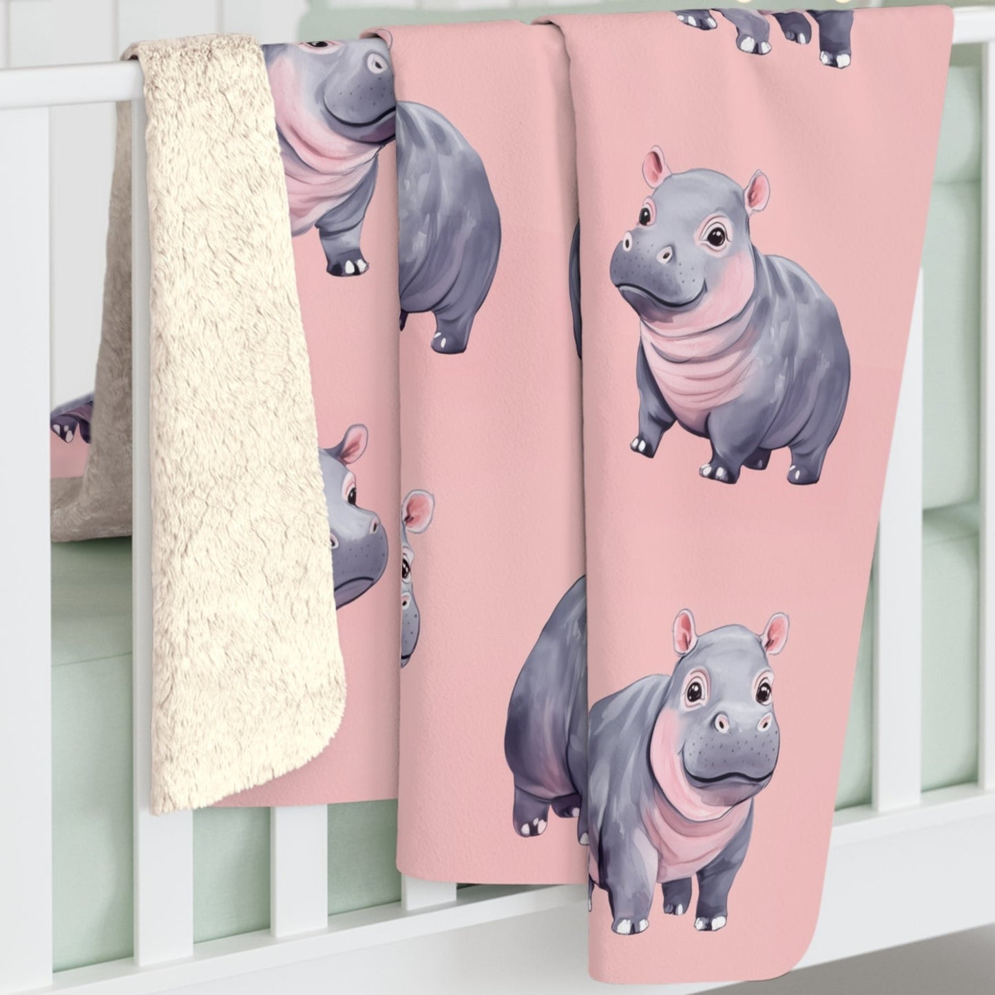 Sherpa Fleece Blanket with Adorable Baby Pygmy Hippos, 50×60" Cozy Blanket