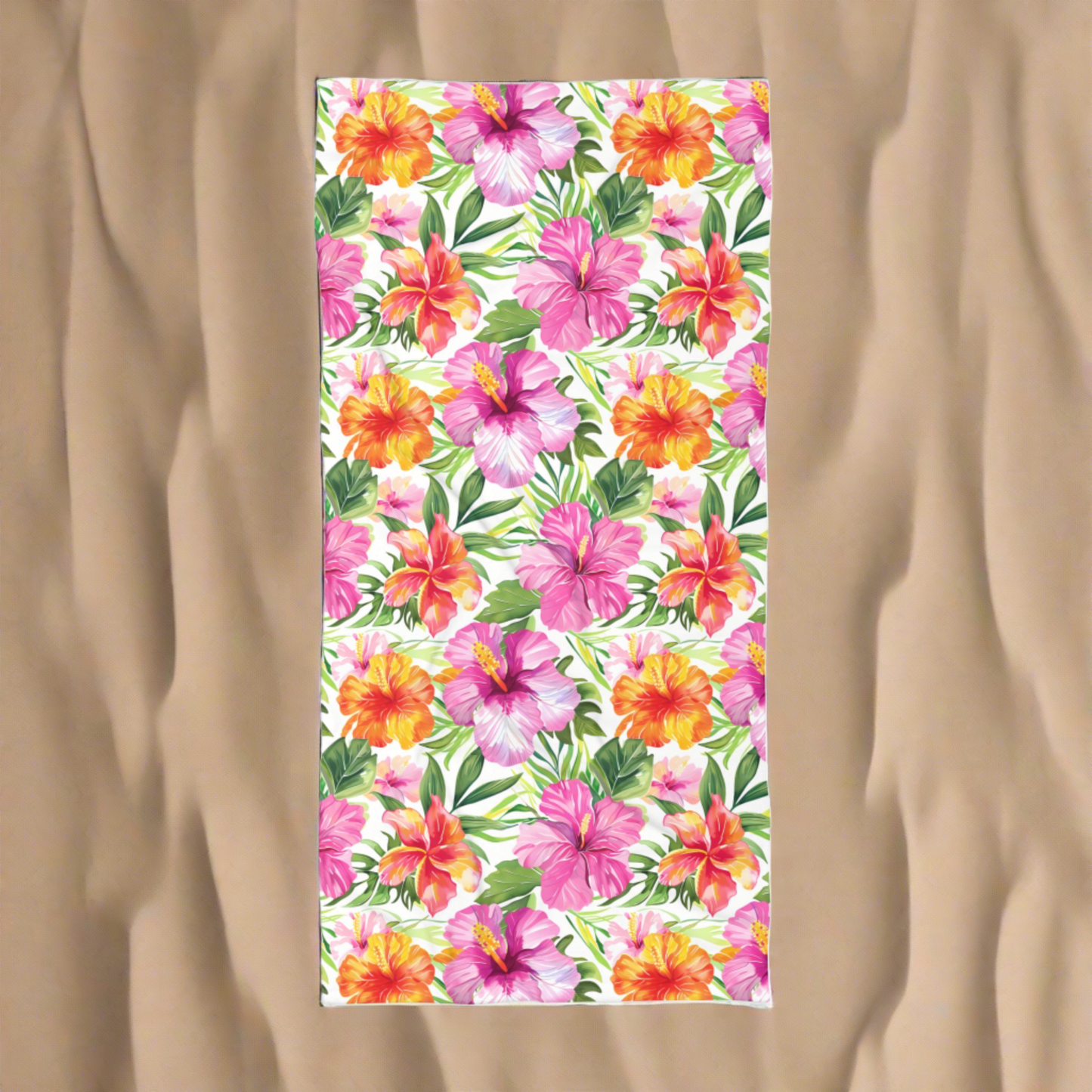 Tropical Beach Towel with Vibrant Hibiscus Floral Design (30" × 60")