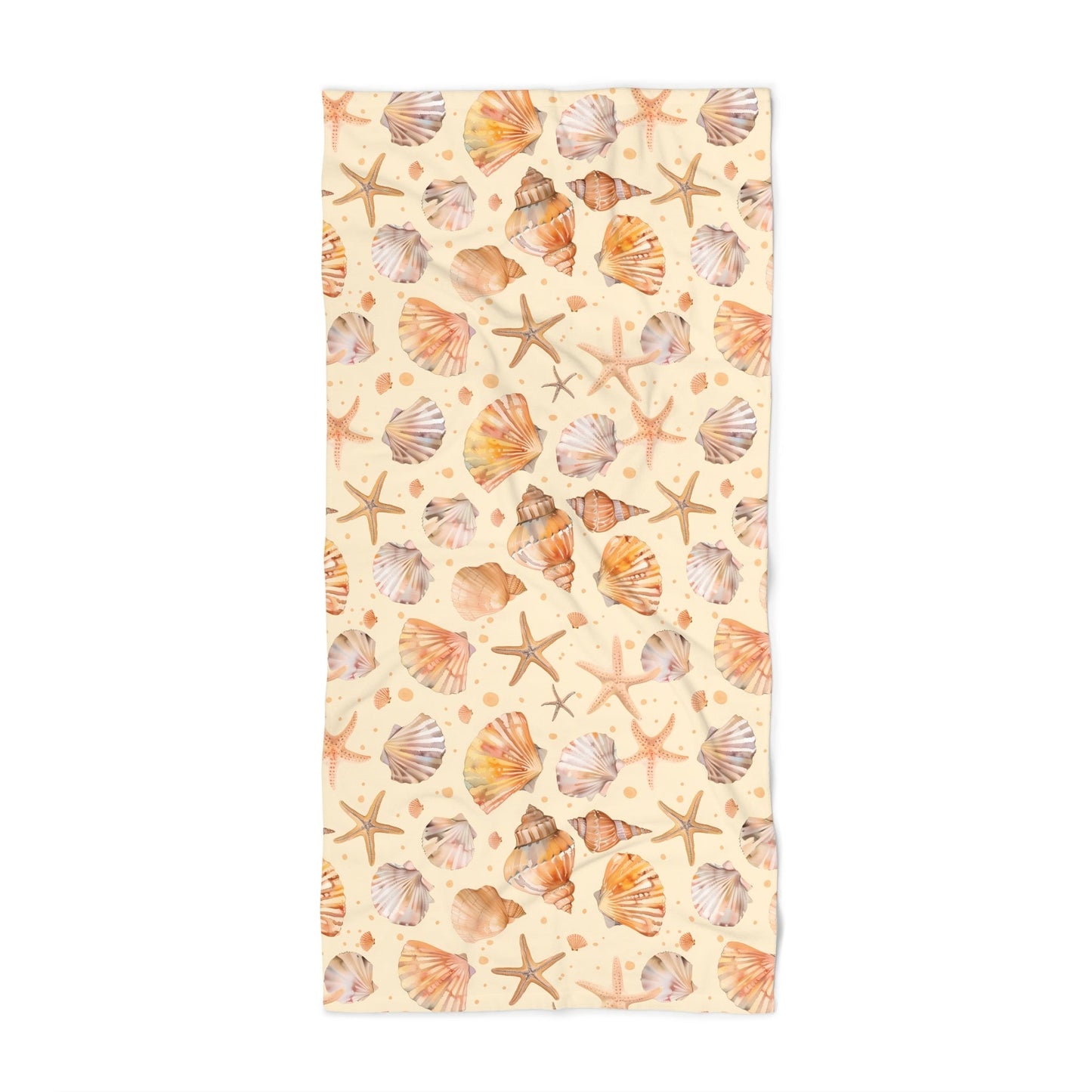 Microfiber Beach Towel with Seashells & Starfish Watercolor Design (30" × 60")